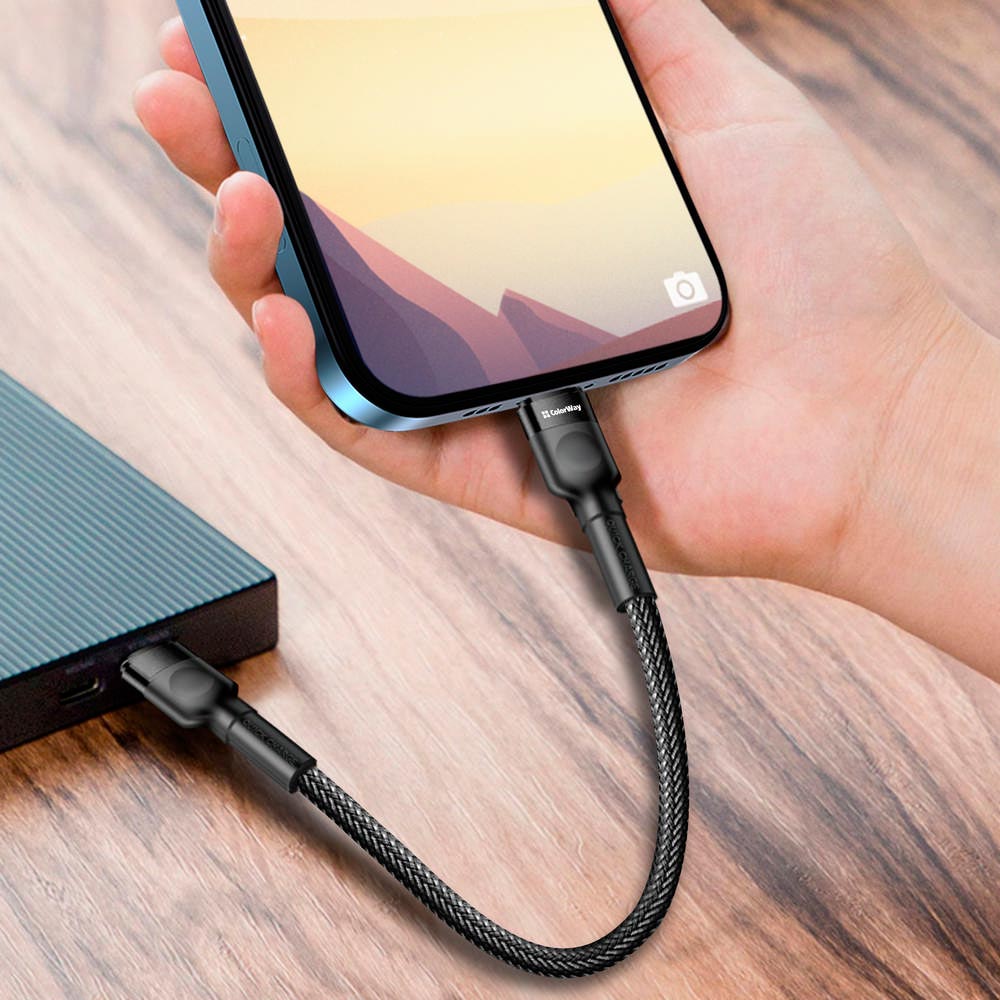 Фото Кабель COLORWAY USB Type-C - Apple Lightning (20W) 3.0А 30 cм Black (CW-CBPDCL054-BK)