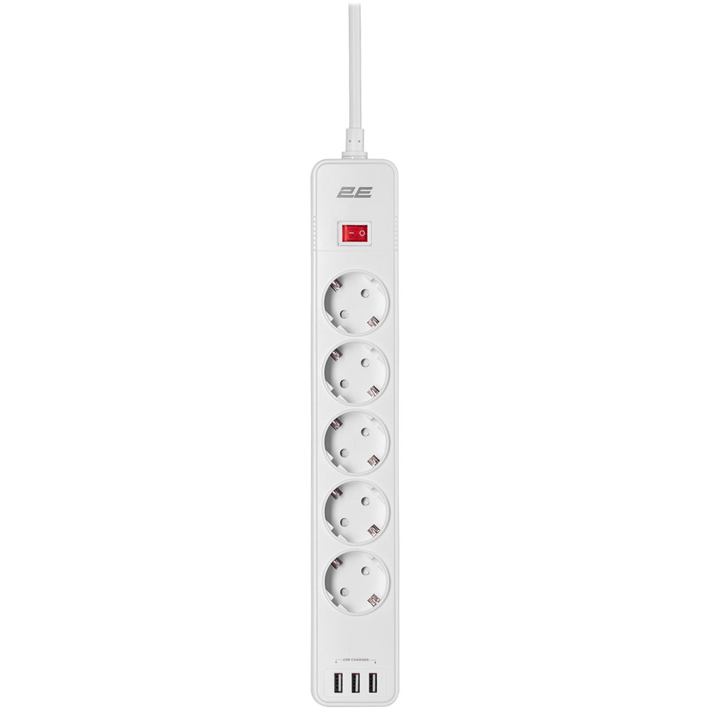 Мережевий фільтр 2E 5 розеток 3xUSB-A 2м 16А 3x1.5мм2 White (2E-SP515M2USBWH) Тип мережевий фільтр