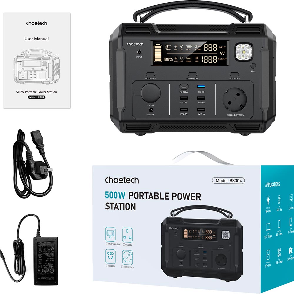 Замовити Зарядна станція CHOETECH 500W/484Wh/134400mAh/3.6V/5xUAB-A, 1xType-C(100W)