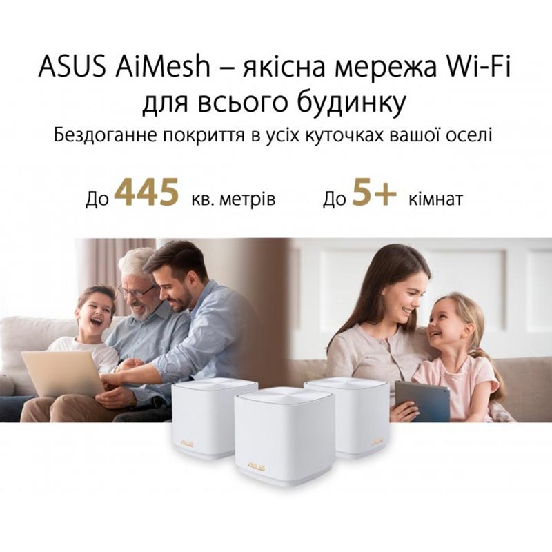 В Фокстрот Маршрутизатор Asus ZenWiFi AX Mini XD4 Plus 3PK White (90IG07M0-MO3C40)