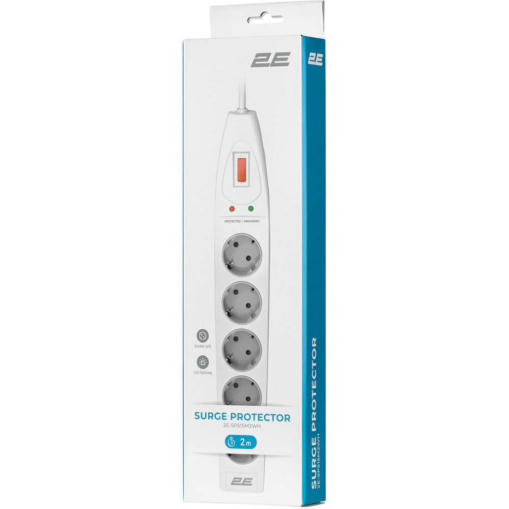 Заказать Сетевой фильтр 2E 5 розеток 2м 16А 3x1.5мм2 White (2E-SP515M2WH)