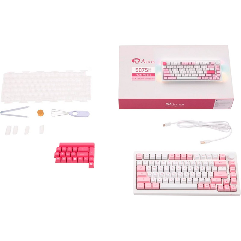 Покупка Клавіатура AKKO 5075B Plus Prunus Lannesiana RGB CS Silver Hot-Swap White/Pink (6925758619158)
