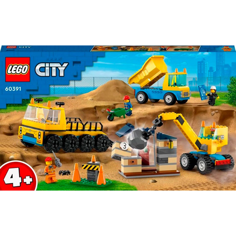 Конструктор LEGO City Будівельна вантажівка та кулястий кран-таран 235 деталей (60391)