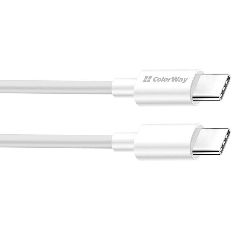 Кабель COLORWAY Type-C-Type-C 65 W 3 А TPE PD Fast Charging 2 м White (CW-CBPDCC056-WT)