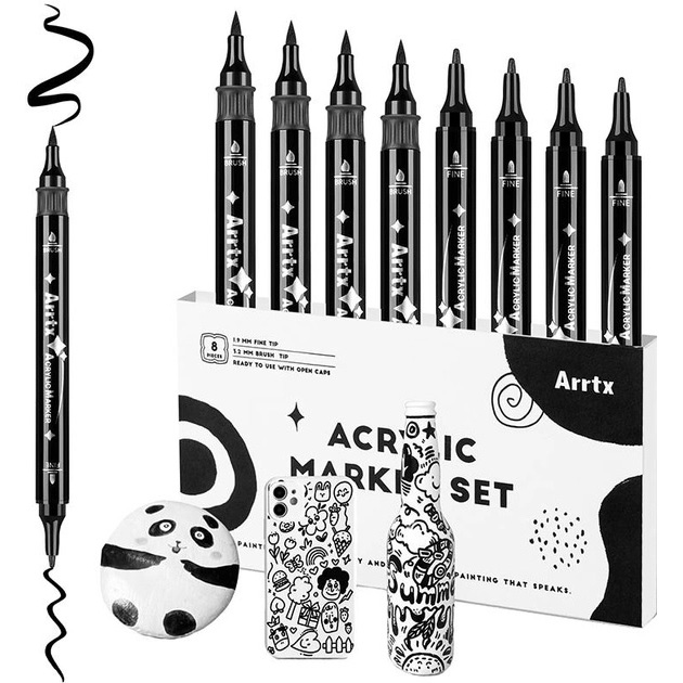 Маркери Arrtx Акрилові AACM-03-8BK Black 8 шт (LC303458) Для кого універсально