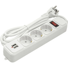 Мережевий фільтр POWERPLANT JY-1054U/1.8 3 розетки 2xUSB 1.8м 10А 3х1.5мм White (PPSA10M18S3U)