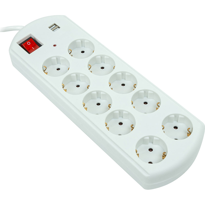 Мережевий фільтр PowerPlant YS-N6065/10 10 розеток 2xUSB 10м 10А 3х1.5мм2 White (EX610563) Мережевий фільтр PowerPlant YS-N6065/10 10 розеток 2xUSB 10м 10А 3х1.5мм2 White (EX610563)