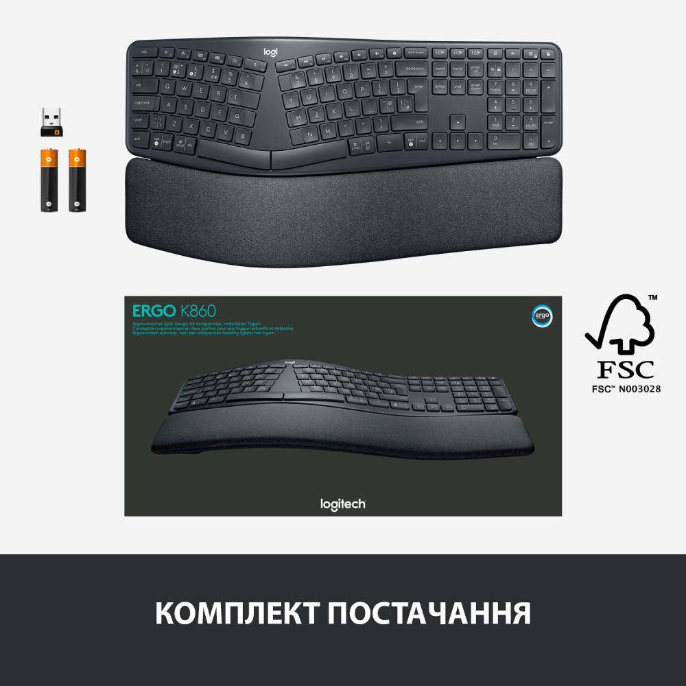 В інтернет магазині Клавіатура LOGITECH ERGO K860 US (920-010108)