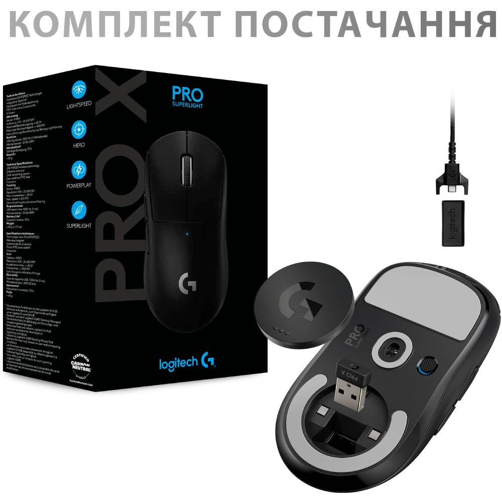 Фото 15 Миша LOGITECH PRO X SUPERLIGHT Wireless Gaming Black (910-005880)