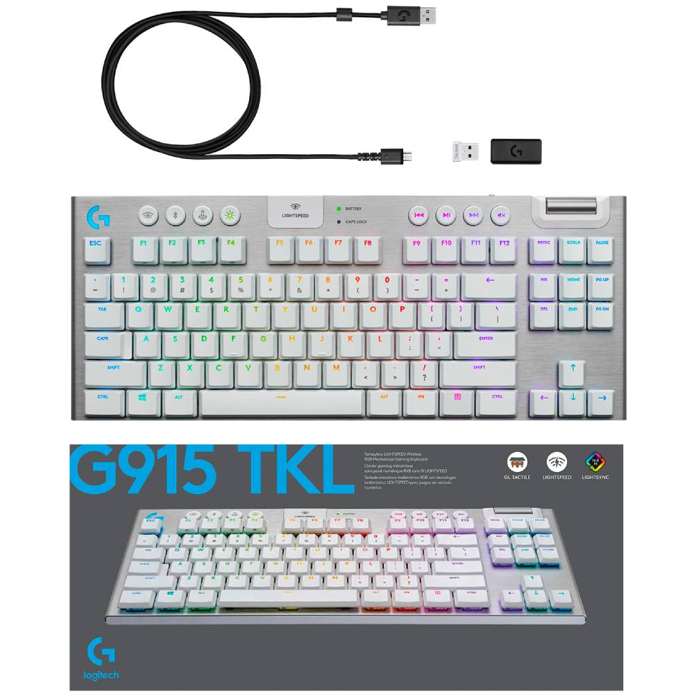 Зображення Клавіатура Logitech G915 Gaming TKL LIGHTSPEED Wireless RGB White (920-009664)