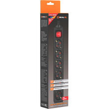 Сетевой фильтр REAL EL RS-6 Protect M 6 розеток 3м 16A 3x1.5мм2 Black (EL122300034)