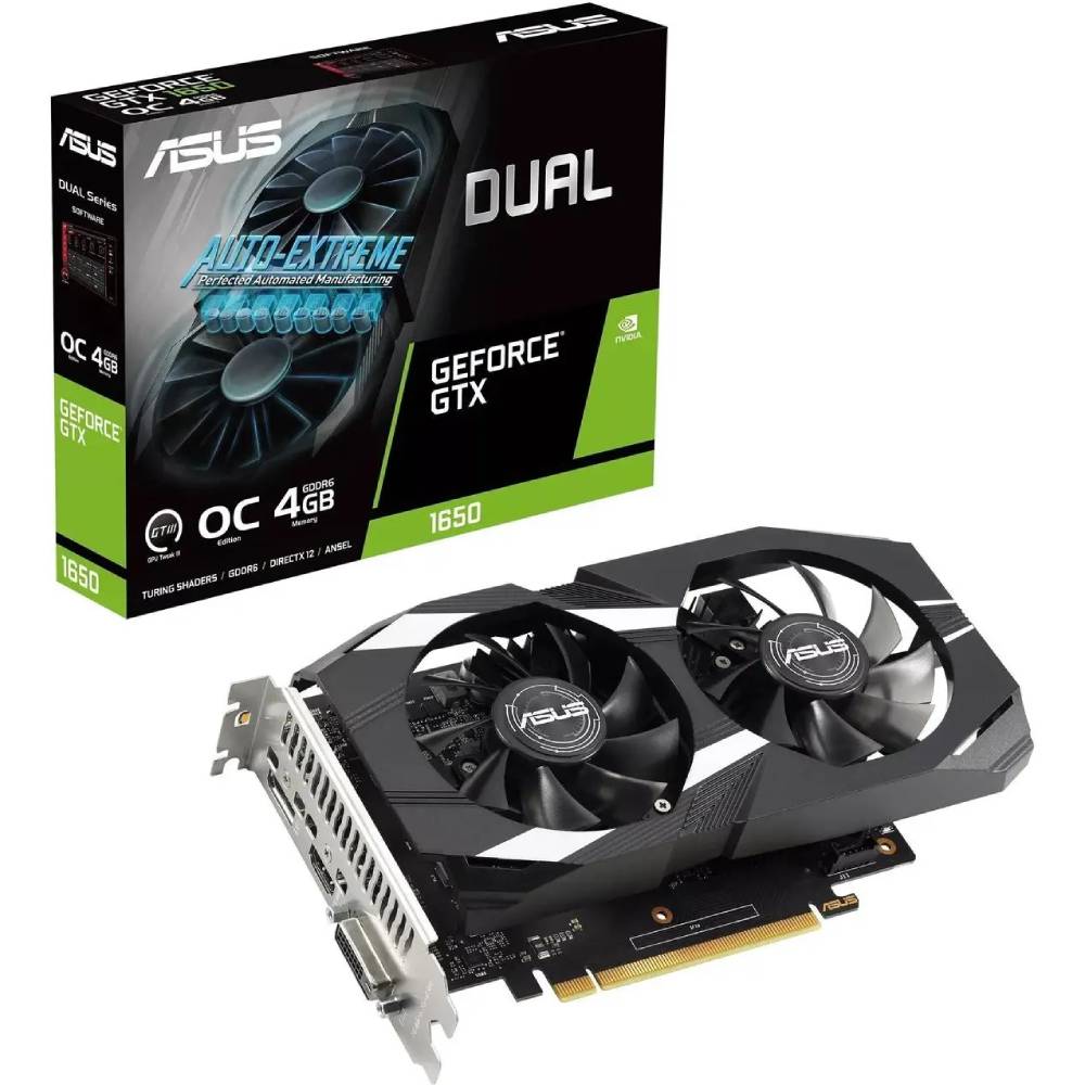 Внешний вид Видеокарта ASUS GeForce GTX 1650 GDDR6 OC DUAL 4GB 128bit 1410/12000MHz  (90YV0GX8-M0NA00)