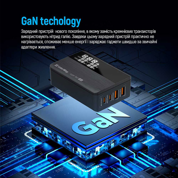 Фото 16 Сетевое зарядное устройство COLORWAY Power Delivery GaN 100W Black (CW-CHS041PD-BK)