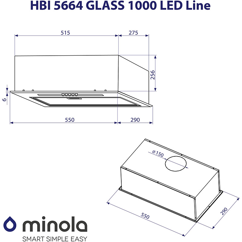 Зовнішній вигляд Витяжка MINOLA HBI 5664 WH GLASS 1000 LED Line