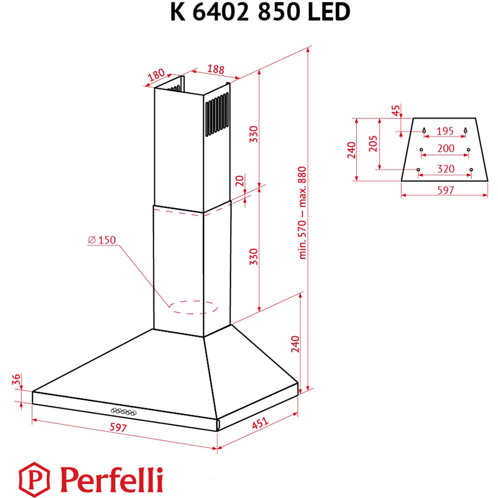 В Україні Витяжка PERFELLI K 6402 BL 850 LED