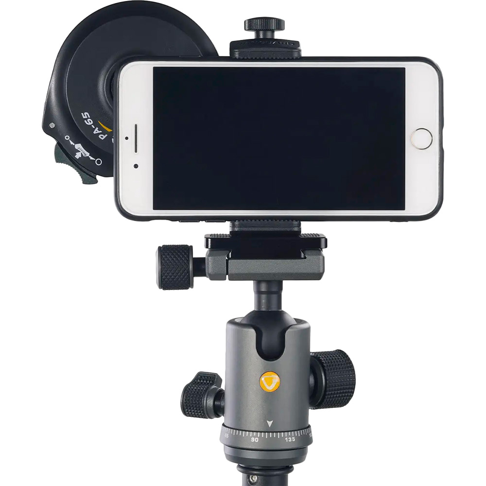 Адаптер Vanguard Digiscoping Adapter VEO PA-65 для смартфона (VEO PA-65) Дополнительные особенности ширина смартфона который можно закрепить 59–90 мм, диаметр окуляра 34–56 мм, регулировка по высоте и по наклону, резьба для крепления адаптера на штативе: 1/4"-20 UNC