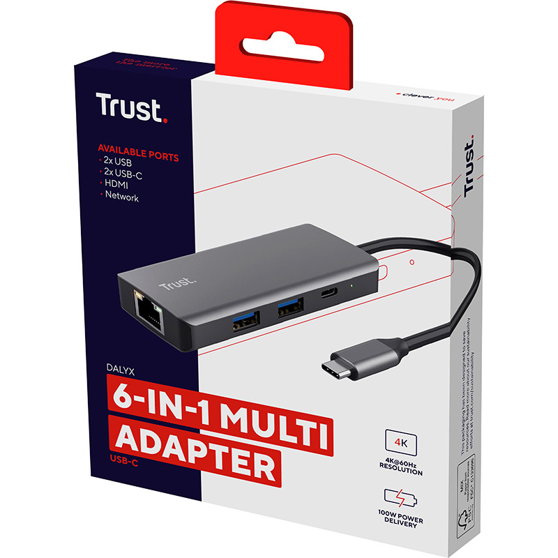 Изображение Док-станция TRUST Dalyx 6-in-1 USB-C Multi-port Dock Aluminium (24968)
