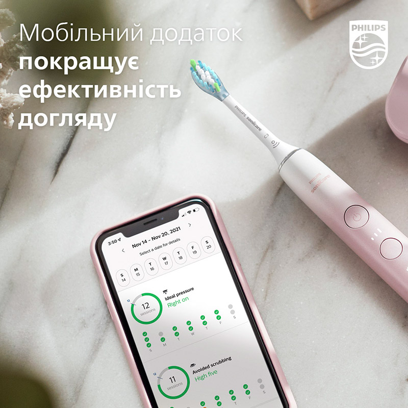 Фото 17 Зубна щітка PHILIPS Sonicare DiamondClean Gradient Pink White (HX9911/84)