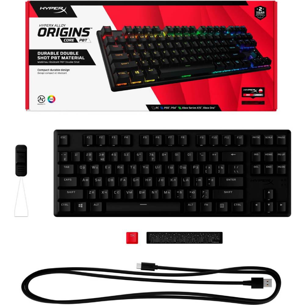 Изображение Клавиатура HYPERX Alloy Origins Core PBT Red USB RGB ENG/UA Black (639N7AA)