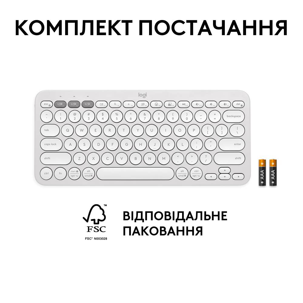 Зображення Клавіатура LOGITECH Pebble Keys 2 K380s White (L920-011852)