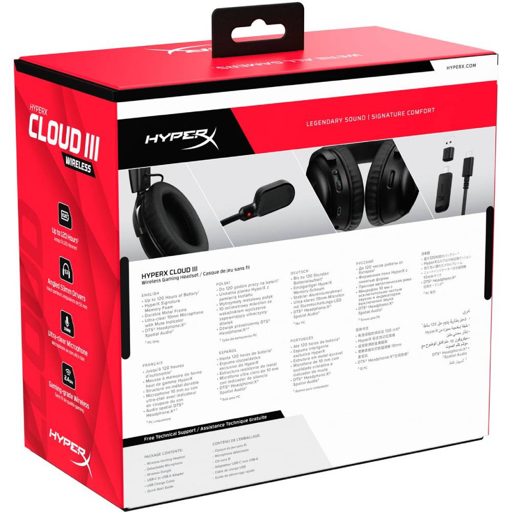 Изображение Гарнитура HYPERX Cloud III WL USB-A/USB-C Black (77Z45AA)
