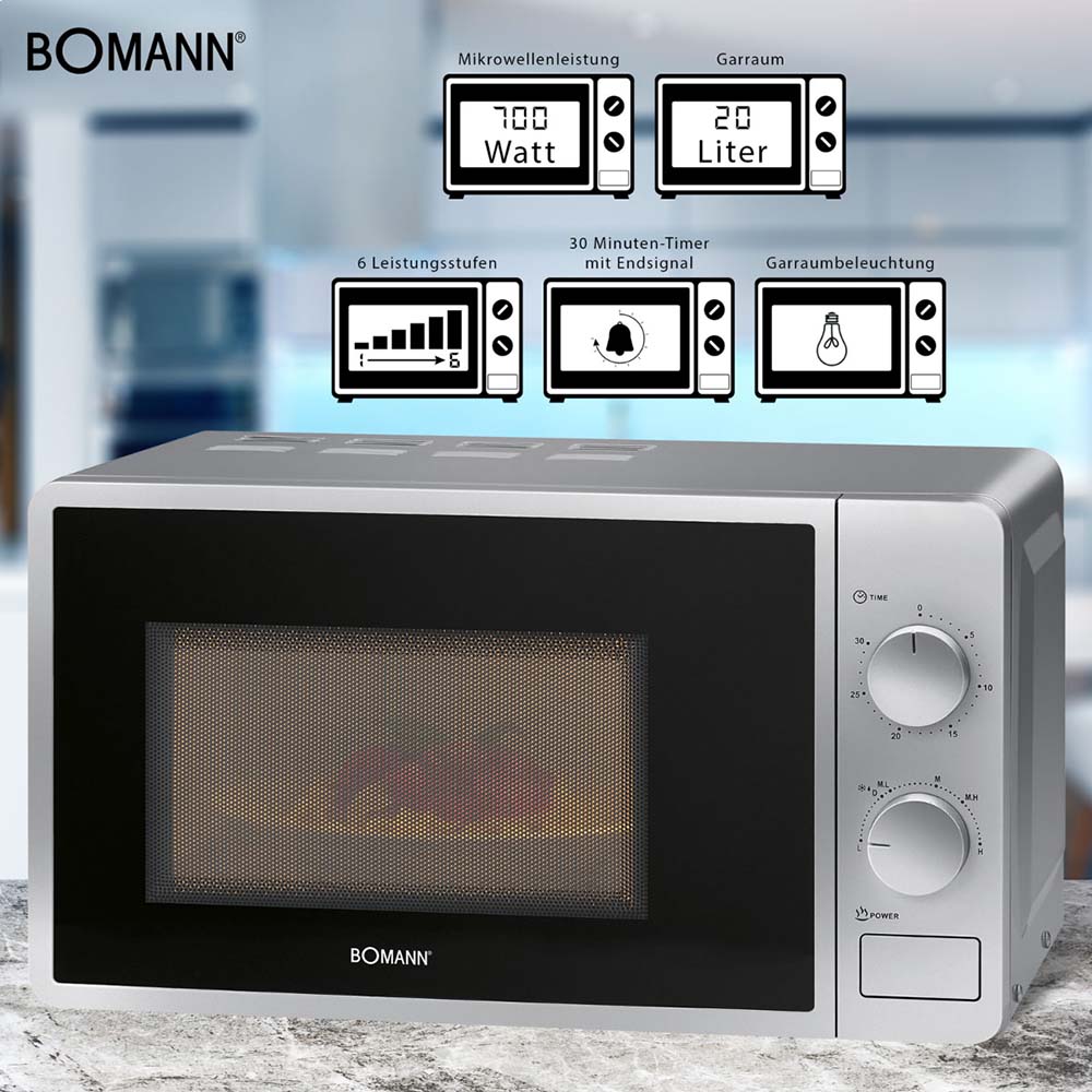 Микроволновая печь Bomann MW 6014 CB Silver Мощность микроволн 700