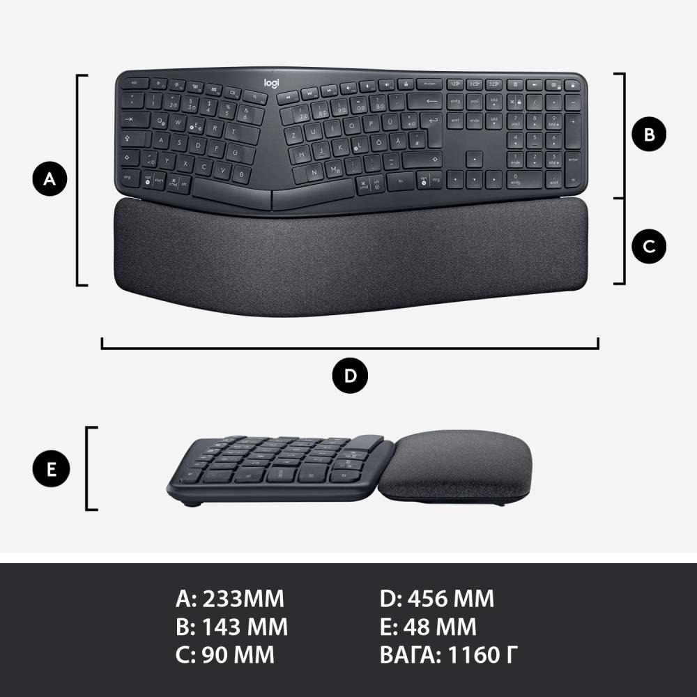 В Україні Клавіатура LOGITECH ERGO K860 US (920-010108)