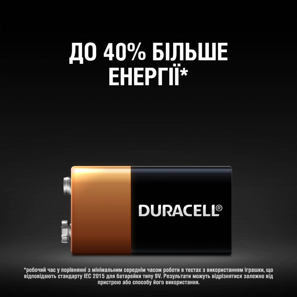 Щелочная батарейка DURACELL 9V 1 шт (5006014) Размер батареи параллелепипед krona (6LR61)