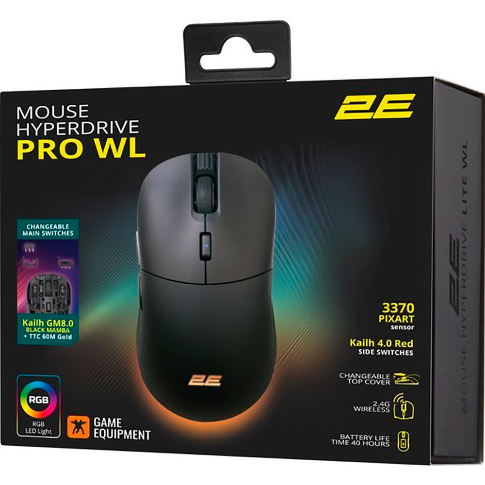 В Фокстрот Мышь 2E GAMING HyperDrive Pro WL RGB Black (2E-MGHDPR-WL-BK)