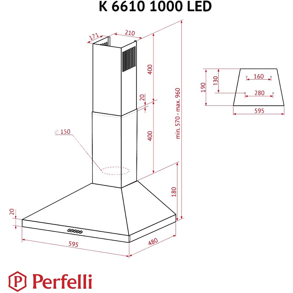 Изображение Вытяжка PERFELLI K 6610 BL 1000 LED