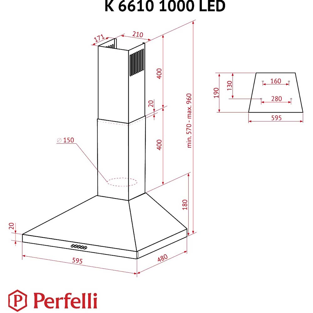 Зображення Витяжка PERFELLI K 6610 WH 1000 LED