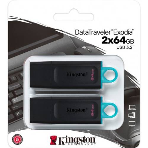 Флеш-драйв KINGSTON DT Exodia 64GB USB 3.2 Black/Teal 2 шт (DTX/64GB-2P)