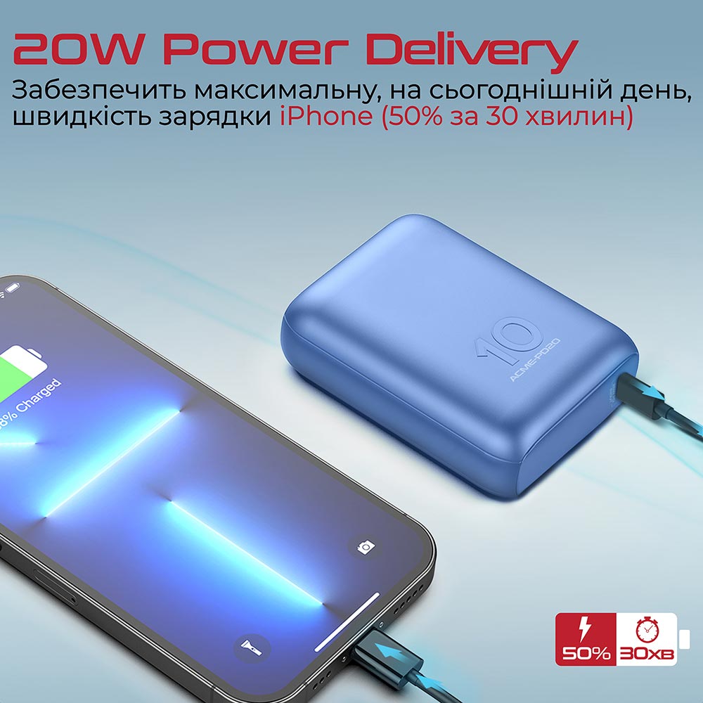 Powerbank PROMATE Acme-PD20 10000mAh Blue (acme-pd20.blue) Тип акумулятора Li-Ion