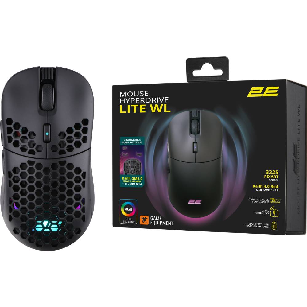 В інтернет магазині Миша 2E GAMING HyperDrive Lite WL RGB Black (2E-MGHDL-WL-BK)