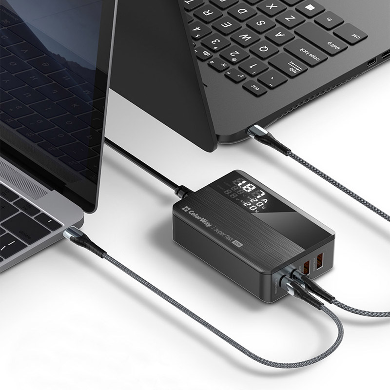В Фокстрот Сетевое зарядное устройство COLORWAY Power Delivery GaN 100W Black (CW-CHS041PD-BK)