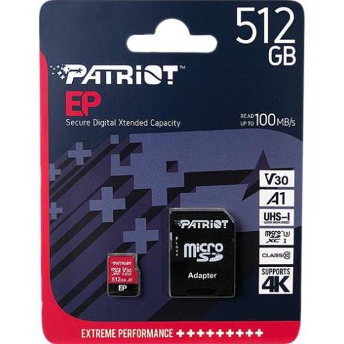 Карта пам'яті PATRIOT MicroSDXC 512GB UHS-I/U3 + SD-adapter (PEF512GEP31MCX) Карта пам'яті PATRIOT MicroSDXC 512GB UHS-I/U3 + SD-adapter (PEF512GEP31MCX)