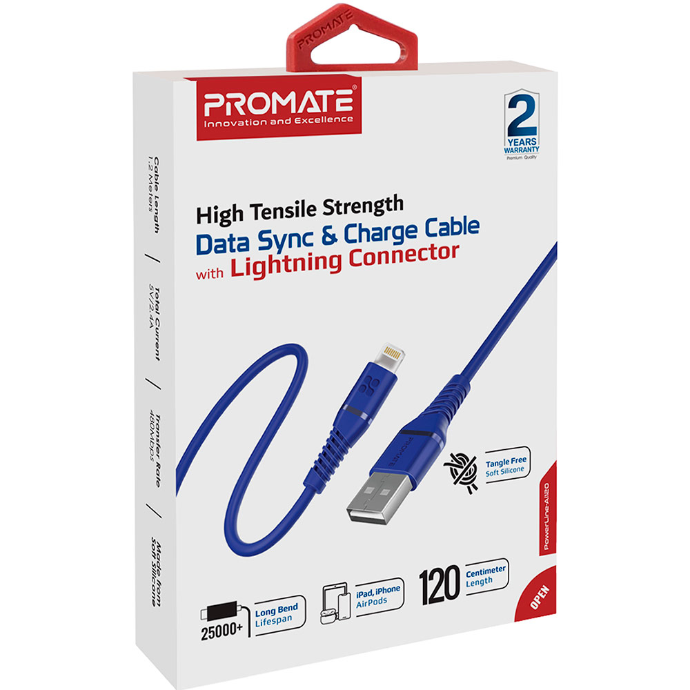 Фото Кабель PROMATE USB - Lightning Blue (powerline-ai120.blue)