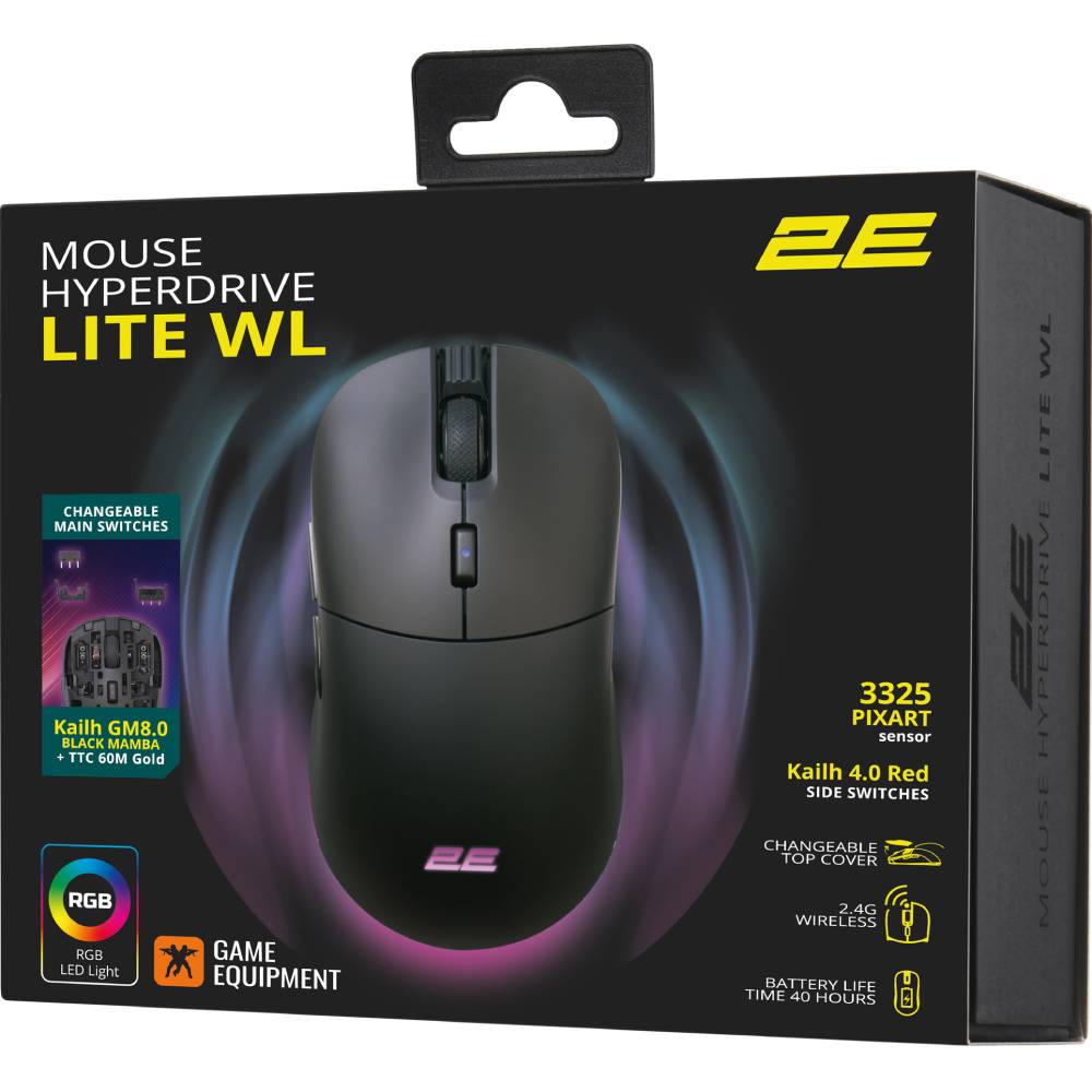 В Фокстрот Мышь 2E GAMING HyperDrive Lite WL RGB Black (2E-MGHDL-WL-BK)