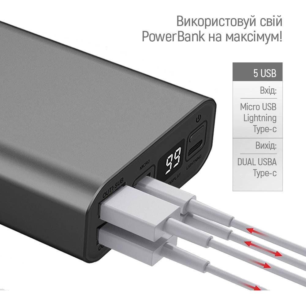 Зображення Powerbank COLORWAY 20000 mAh Full Gray (CW-PB200LPH3GR-PDD)