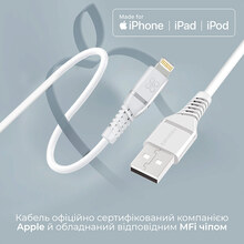Кабель PROMATE USB - Lightning White (powerline-ai120.white)