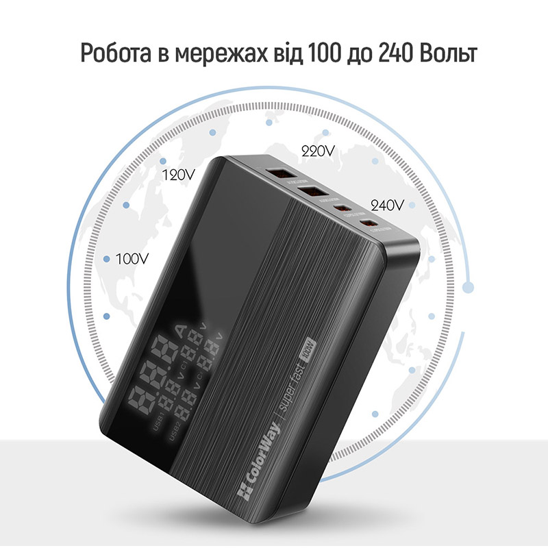 Сетевое зарядное устройство COLORWAY Power Delivery GaN 100W Black (CW-CHS041PD-BK) Кабель отсутствует