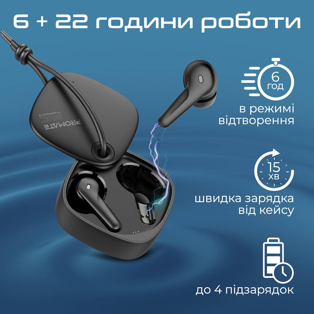 Гарнитура PROMATE freepods-3.black Акустическое оформление закрытые