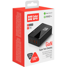 Сетевое зарядное устройство COLORWAY Power Delivery GaN 100W Black (CW-CHS041PD-BK)