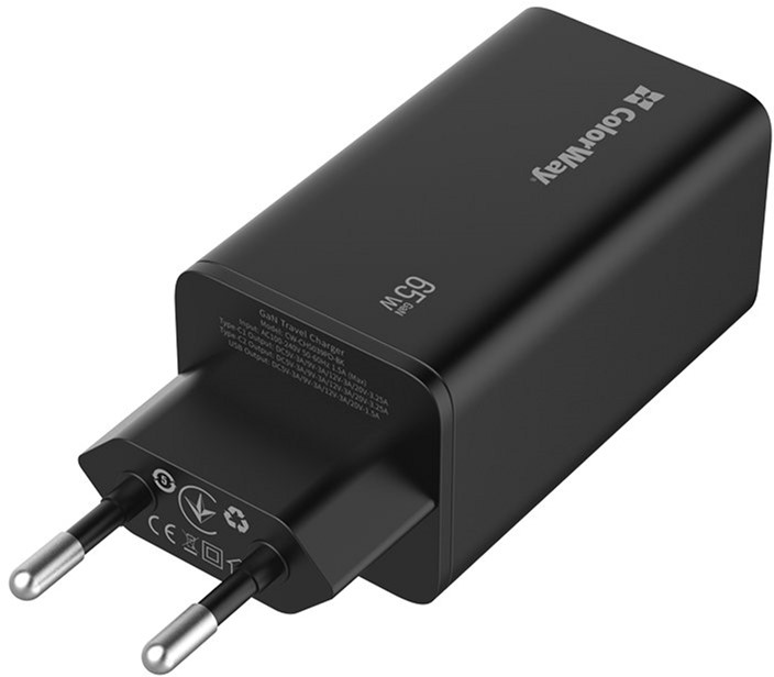 Зарядний пристрій ColorWay GaN3 Pro Power Delivery 65W Black (CW-CHS039PD-BK) Зарядний пристрій ColorWay GaN3 Pro Power Delivery 65W Black (CW-CHS039PD-BK)