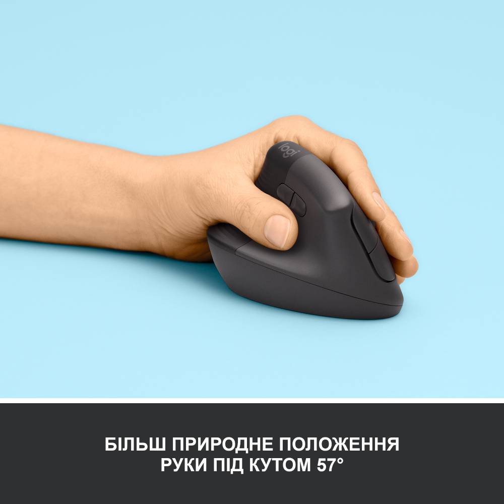 Миша Logitech Lift Left Vertical Ergonomic Wireless/Bluetooth Graphite (910-006474) Тип сенсора оптичний