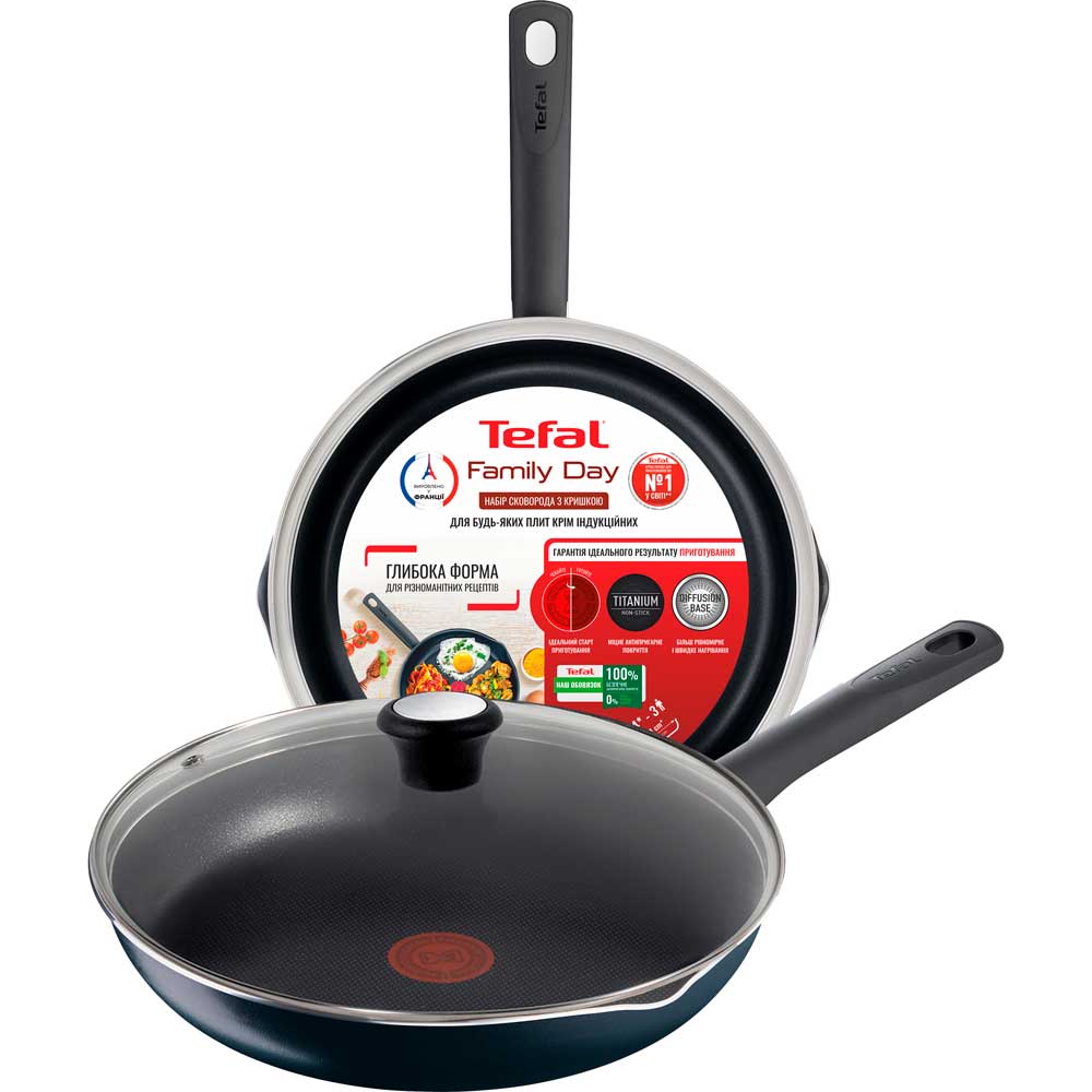 Сковорода з кришкою TEFAL Family Day 24 см Graphite (B5660453_SET) Особливості індикатор нагріву