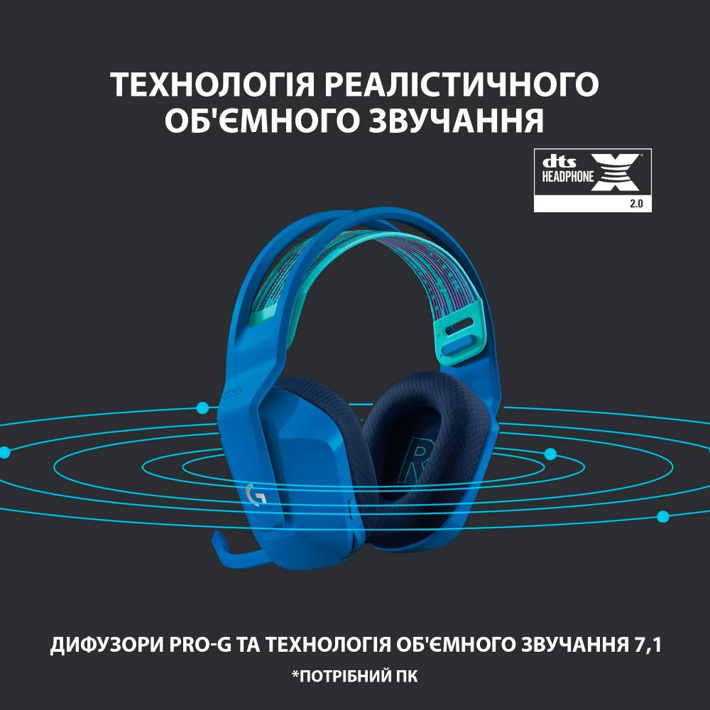 Гарнитура LOGITECH G733 LIGHTSPEED Wireless RGB BLUE (981-000943) Класс геймерская