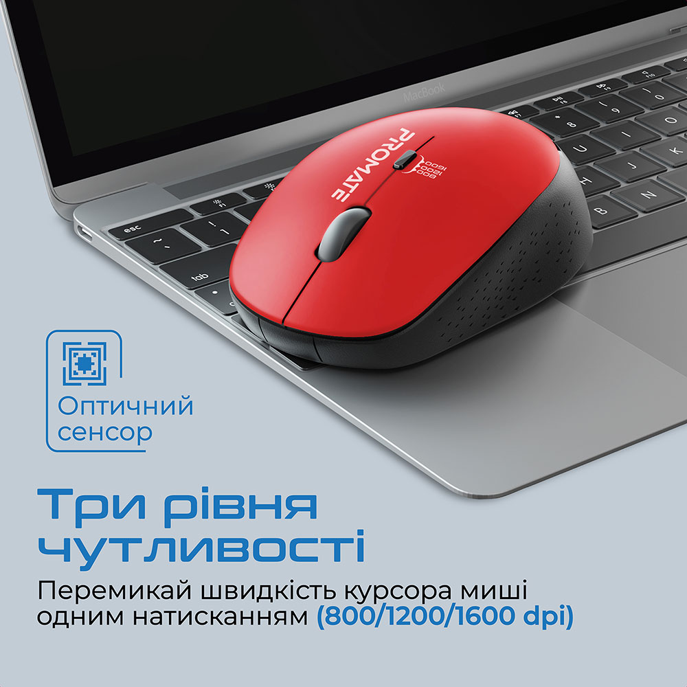 Мышь Promate Tracker Wireless Red (tracker.red) Комплектация мышь, USB нано-приемник, 1 х АА батарейка, руководство по эксплуатации