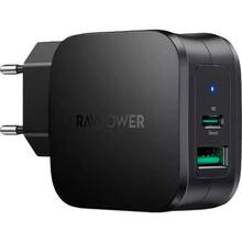 Сетевое зарядное устройство RAVPower RP-PC144 Charger 30W PD USB-C + USB-A Black (75-02000-572)