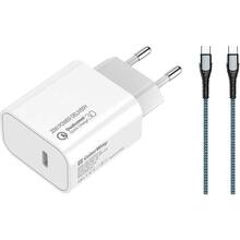 Сетевое зарядное устройство СolorWay Quick Charge 3.0 White 20W + Кабель СolorWay USB Type-C 1 м Grey (CW-CHS026PD-WT/CBPDCC040-GR)